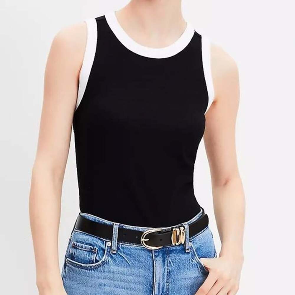 LOFT Black Tank Top with White Trim